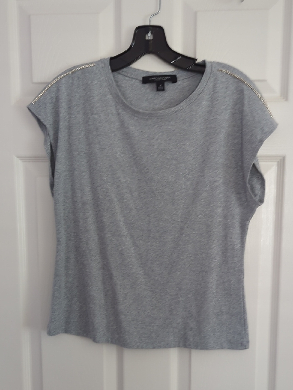Light Gray Short Sleeve Tee with Sparkle Shoulder Trim Size M
